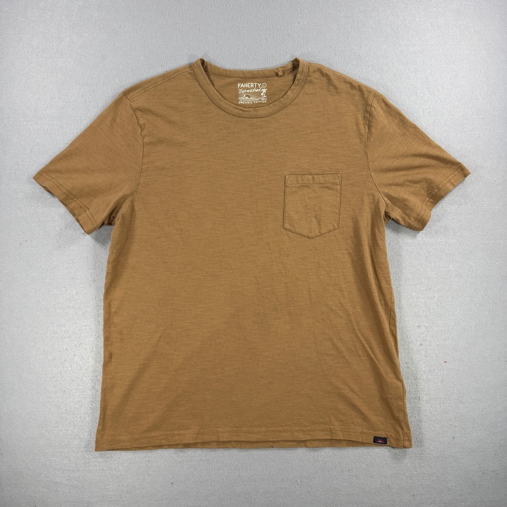 Faherty Sunwashed Pocket T-Shirt Men Large Brown Organic Cotton Tee Crew Casual
